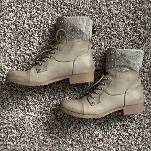 Guess Gray Rhinestone Combat boots, size 8.5